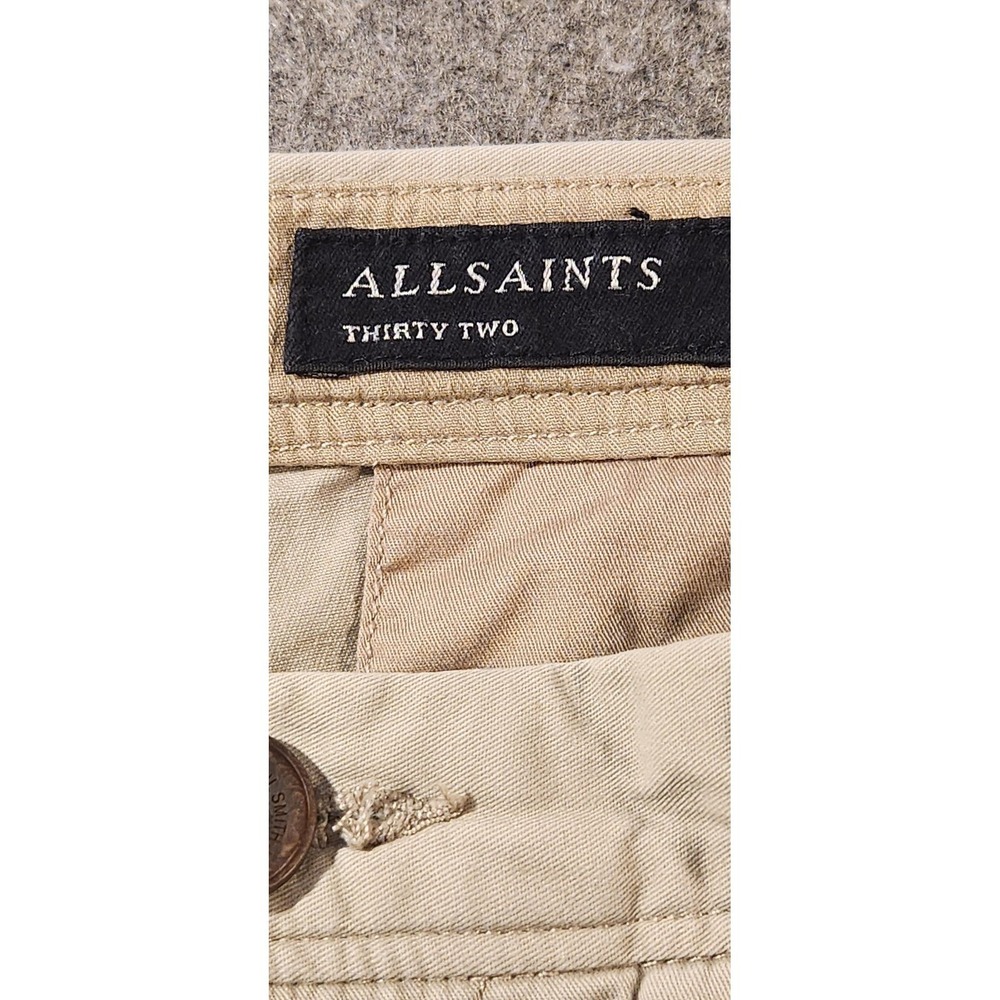 AllSaints Shorts Mens 32 Beige Chino Button Fly Flat‎ Front Summer Casual - Picture 2 of 10